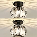 Hudi Fyier Chandelier Crystals Ceiling Lighting Fixtures,2 Pack Small Flush Mount Ceiling Light for Kitchen Hallway Dining Rooms Living Rooms Bar (Black)
