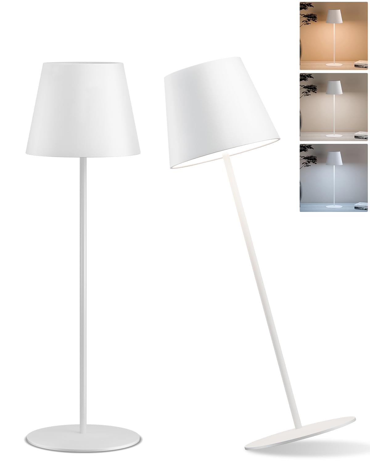 FUYO 2 Stück LED Tischlampe kabellos akku Nachttischlampe - USB-C Aufladbar, Touch Dimmbar 3-Stufig Warmlicht, Wasserdicht, für Indoor Outdoor​​ (Weiß)