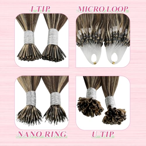 Image of YoungSee U Tip Hair Extensions Human Hair Brown Highlight K Tip Hair Extensions Real Human Hair 24 Inch Keratin Hair Extension Blonde Highlight Utip Extension Dark Brown Highlight Blonde 50s /50g