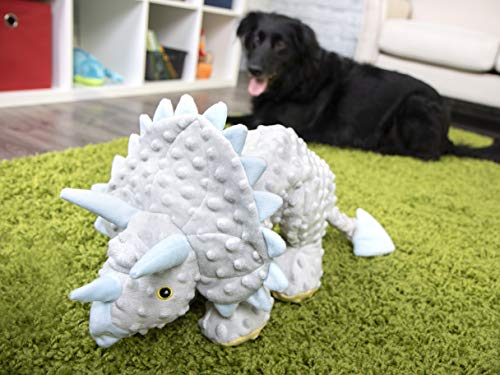 Image of goDog Dinos Frills Squeaky Plush Dog Toy, Chew Guard Technology - Gray, Extra Large