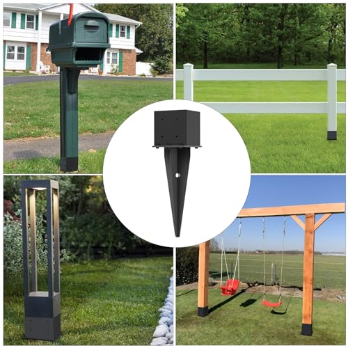 2 Pcs 6"x6" Fence Post Anchor Ground Spike 22"(Actual 5.6"x5.6") Heavy Duty Metal Fence Post Anchor with Black Powder-Coated for Deck,Fence,Porch,Railing,Mailbox