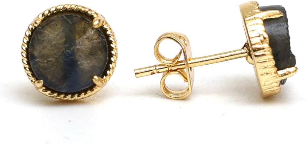 Gempires Gemstone Stud Earrings for Women 14k Gold Plated Prong Set Genuine Crystal Hypoallergenic Handmade Minimal Everyday Jewelry Elegant Birthstone Earrings Gift for Her