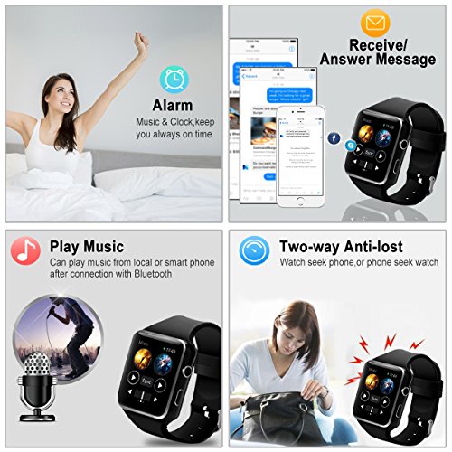 Pradory Smart Watch,Android Smartwatch Touch Screen Bluetooth Smart Watch for Android Phones Wrist Phone Watch with SIM Card Slot & Camera,Waterproof Sports Fitness Tracker Watch for Men Women Black