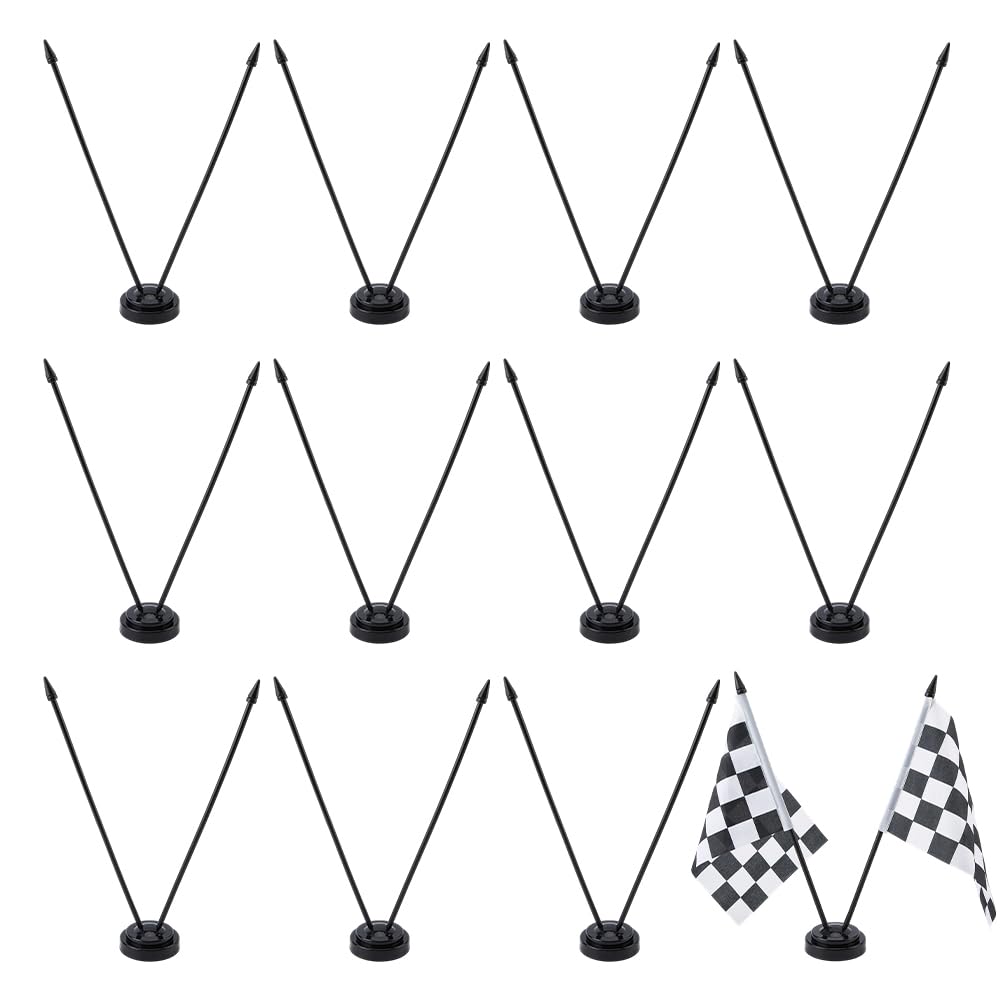FINGERINSPIRE 12Sets Black Miniature Flag Stands 30cm 2 Holes Flat Round Black Base Desk Flag Holder Plastic Flags Display Basement for Display Almost All Small Mini Flags Home Office Desktop Decor