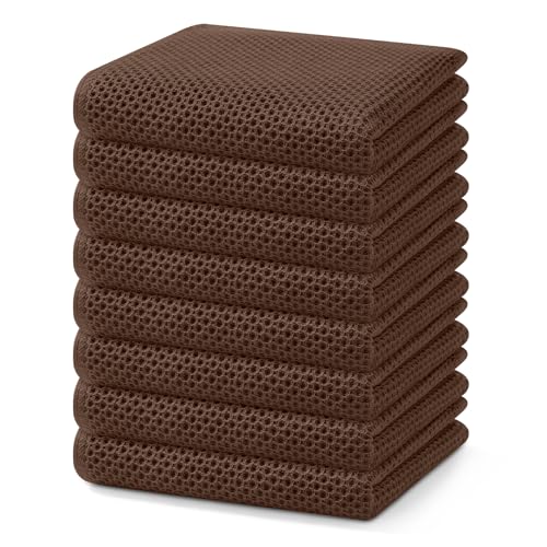 Image of Homaxy 100% Cotton Waffle Weave Kitchen Dish Towels, Ultra Soft Absorbent Quick Drying Cleaning Towel, 13 x 28 Inches, 8-Pack, Coffee