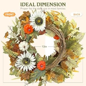 ICX 24 Inch Fall Wreath for Front Door, Thanksgiving Pumpkin Wreath,Large Autumn Wreath with Sunflower and Straw,Farmhouse Harvest Wreath for Home Wall Fall Festival Decor, Green ICX 24 Inch Fall Wreath for Front Door Thanksgiving Pumpkin WreathLarge Autumn Wreath with Sunflower and StrawFarmhouse Harvest Wreath for Home Wall Fall Festival Decor Green