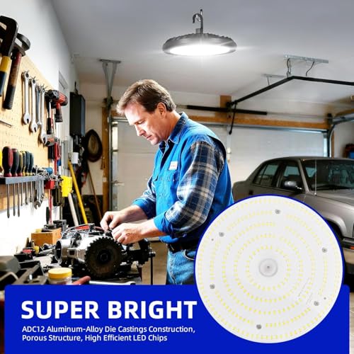 Image of hykolity UFO LED High Bay Light, 150W, 19500LM, 5000K Daylight, 130LM /W | High Bay Shop Lights IP65 Waterproof Commercial Bay Lighting for Warehouse Workshop Factory Shop Barn Factory, ETL, 6 Pack