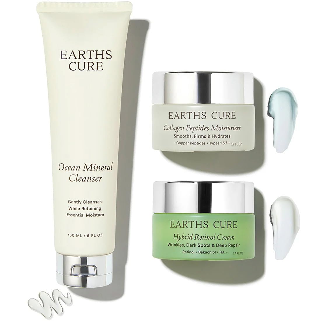 EarthsCure 3 Step Anti-Aging Routine - Simple Routine for Wrinkles, Dark Spots, and Smoother Skin. Contains Ocean Minerals, Nano Peptides & Vegan Retinol. Sensitive Skin Safe