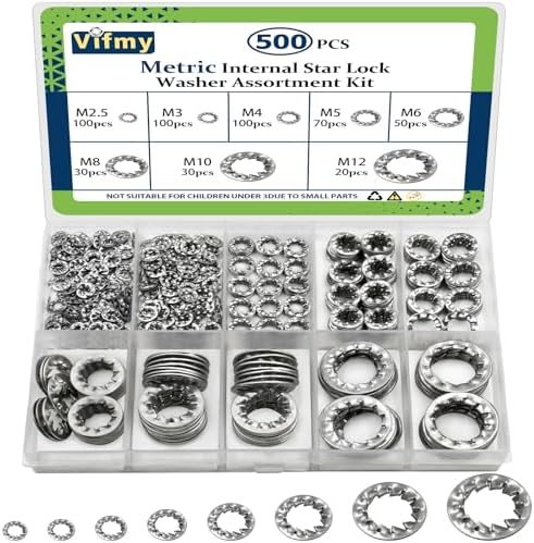 Star Washers Internal Tooth Lock Washers Assortment (M2.5-M12) 500Pcs