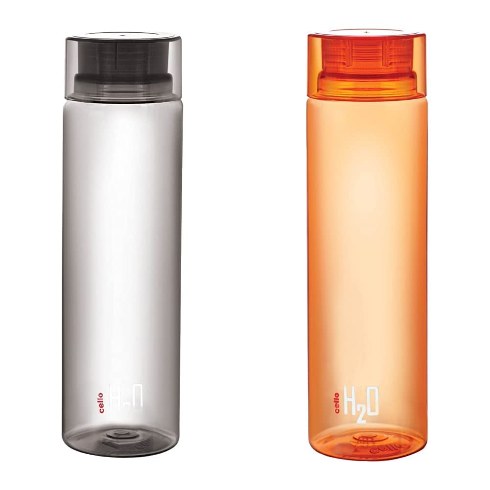 Cello H2O Plastic Water Bottle, 2 Pc,Black, 1 liter
