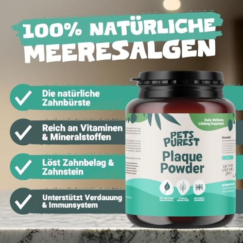 Pets Purest Zahnpflege Pulver - 100% Natürliche Zahnsteinentferner Hund, Katzen & Haustiere 185g. Zahnpflege Katzen & Hunde - für Mundgeruch, Zahnstein & Zahnfleischerkrankungen