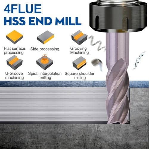 Image of Milling Cutter 10Pcs Set HSS CNC Straight 4 Flute End Mill Bits for Wood, Aluminum, Steel, Copper,Iron