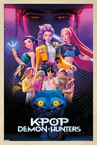 Image of Netflix KPop Demon Hunters (2025) - Group Wall Poster, 22.4L inch x 14.7W inch, Blonde Framed Version