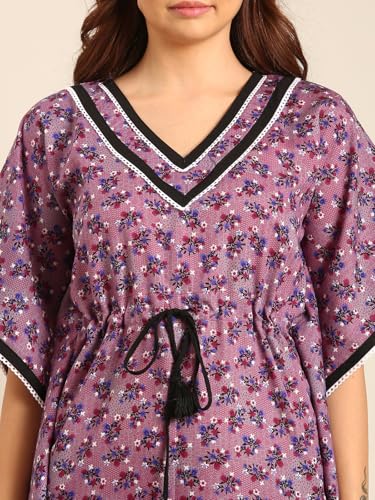 Image of Rupa Jon Aishwarya Women Full Length Printed Kaftan Nighty in Premium Cotton Blend Fabric, Night Dress, Maxi Nighty for Comfortable Everyday Wear
