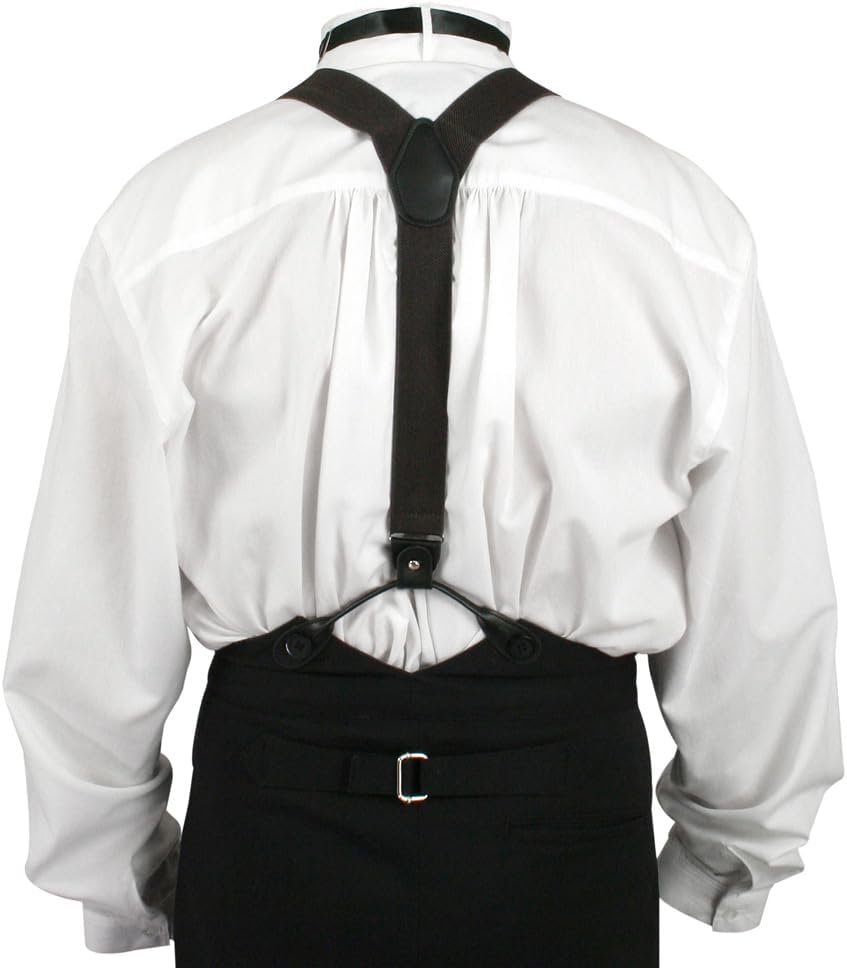 Historical Emporium Men's Elastic 1.25 Inch Convertible Y-Back Suspenders, Buttons/Clips Victorian Western Adjustable Braces