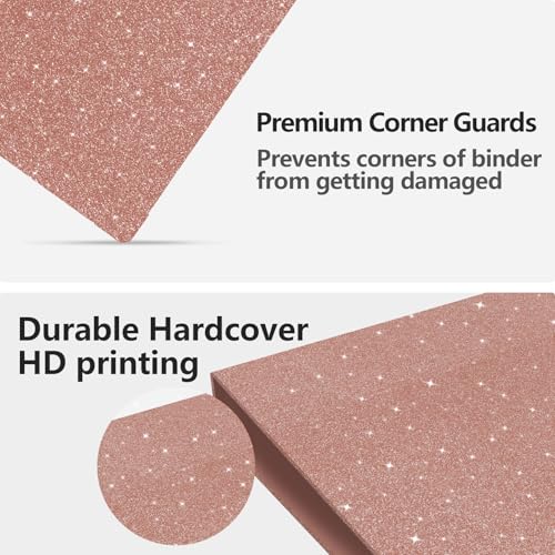3 Ring Binder, Glitter 1 Inch Organizer, 8.5" x 11" Letter Size, Waterproof Fashion View Binder, Cute for Office School Supplies (Rose Gold) - Image 6