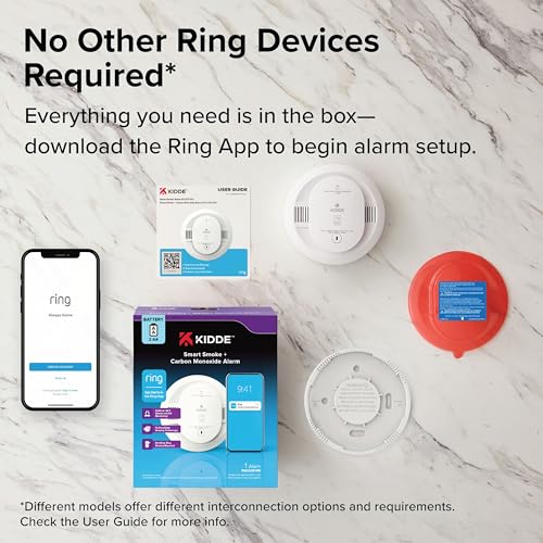 Image of Kidde Smart Smoke and Carbon Monoxide Detector, Ring App Enabled for Real-Time Notifications, Wire-Free Interconnectivity, AA Battery Powered