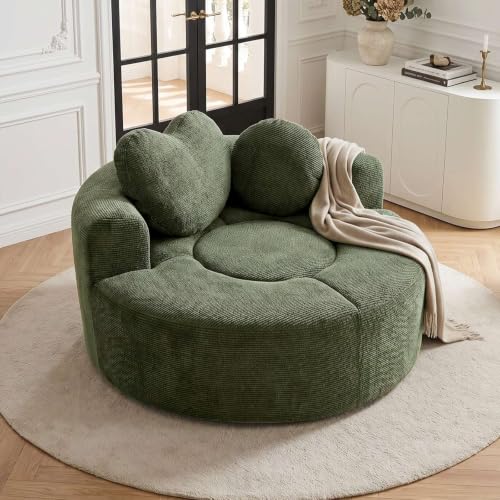 Image of Trustyue Boneless Couch,Comfy Fluffy Sofa Bed,Upholstered Sleeper Sofa with Cup Holder and Throw Pillows,Corduroy Plush Cloud Lounge Chair (Green, Waffle Polyester)