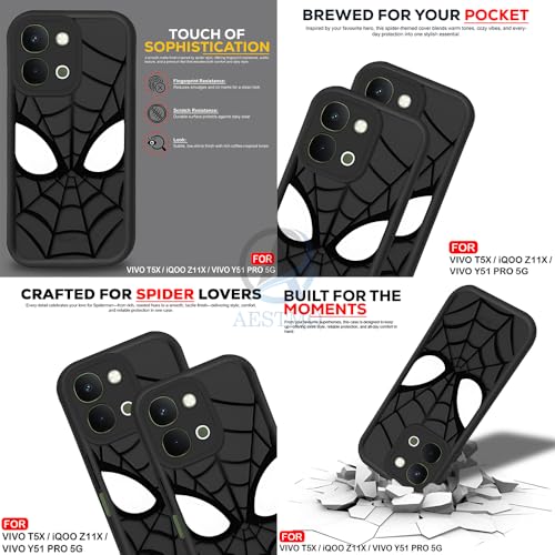 Image of AESTMO Back Case Cover for iQOO Z11X / Vivo T5X / Vivo Y51 Pro 5G Cover | Spidey Face Mask Design | Silicone Case | Full Body Protection | Camera Protection Back Cover (Black)