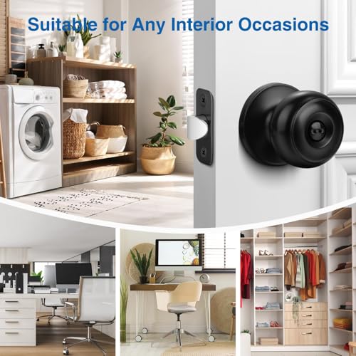 Sopoby Privacy Door Knob, 10 Pack Matte Black Round Keyless Doorknobs Interior/Exterior Lockset, Privacy Locking Door Knobs for Bedroom/Bathroom, Black Modern Design Door Hardware - Image 2