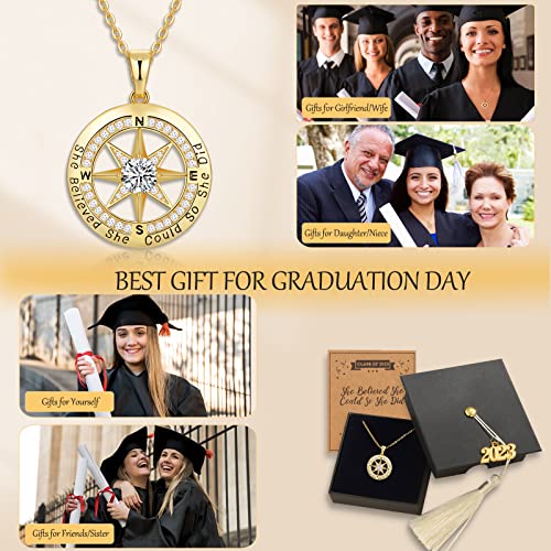 Graduation Gifts For Her 2023, Graduation Necklaces For Girls, S925 Sterling Silver Compass Necklace For Women, College Graduation Jewelry Gift, Senior High School Middle School Graduation Gifts For Wife Girlfriends Teen Girls Sister Daughter Niece #TOP2