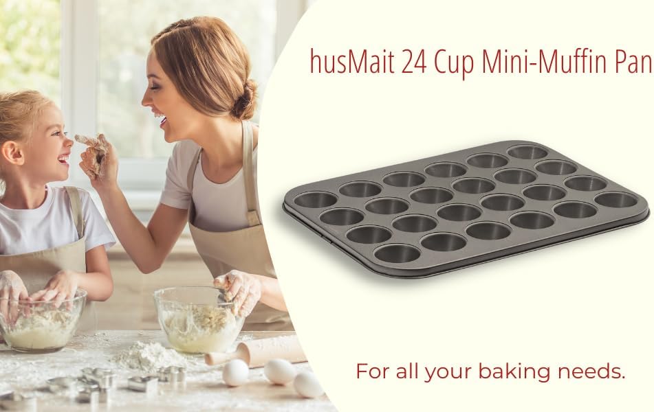 husMait Premium Quality Mini-Muffin Pan, Baking Sheet, and Cooling Rack. For Baking Mini Cupcakes, Muffins, Bite Size Tarts, Cookies. Non-Stick, Dishwasher Safe, Oven Safe (Muffin Pan) - Image 6