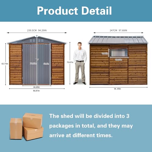 Shed 8' x 8' Storage Shed, 8x8 FT Wood Sheds & Outdoor Storage Clearance, Utility and Tool Garden Shed, Waterproof Storage Shed Large with Lockable Doors for Backyard, Patio, Outside Use - Image 3