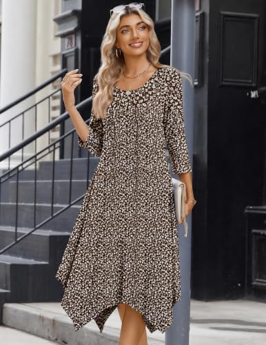 Image of Zeagoo Midi Dresses Women 2026 Dress 3 /4 Sleeve Casual Dresses with Pockets A Line Summer Beach Sundress