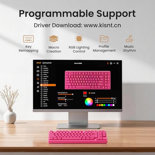 Image of Kisnt KN85 Wireless Silent Mechanical Keyboard, 75% Layout, Bluetooth /2.4GHz /USB-C, Custom RGB Backlit, Hot Swappable, Quiet Typing for Windows /Mac /PC (Berry Red)