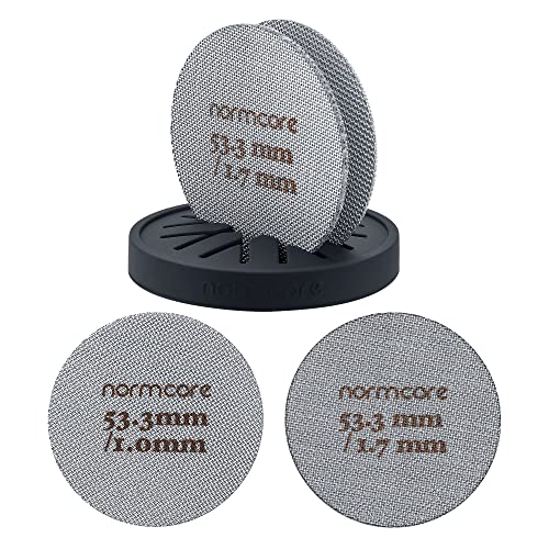 Normcore 2 Packs 53.3mm Puck Screen with Stand - Reusable Contact Shower Screen with Silicone Holder - 1.7mm / 1.0mm Thickness 150μm Mesh - Compatible with Espresso Machine 54mm Portafilter Basket