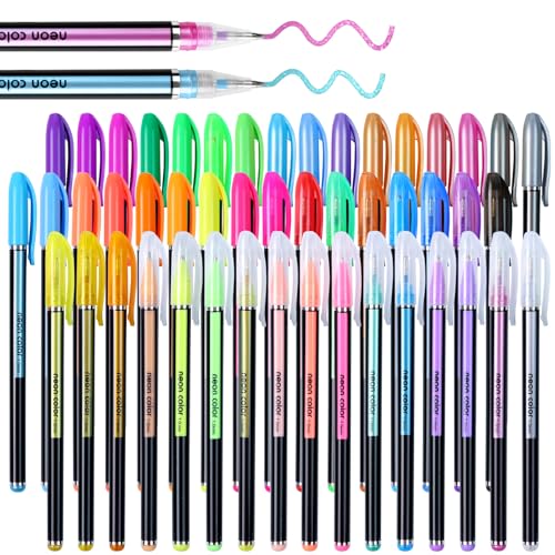 Joyoldelf 48 Stylo Gel Pailleté - Stylo Couleur Enfant, Feutre Paillette Métallique Paillettes Néon Pastel Pour Peinture,d'écriture et Livres de Coloriage...