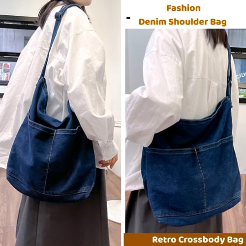 Image of Leaper Women's Hobo Handbags Denim Shoulder Bag Lightweight Retro Travel Crossbody Handbag for Women