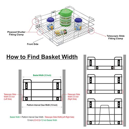 Image of SmartSlide Stainless Steel Basket for Modular Kitchen Trolley, Drawer, Cabinet - Storage Organizer (12 x 20 x 6 Inches Plain)