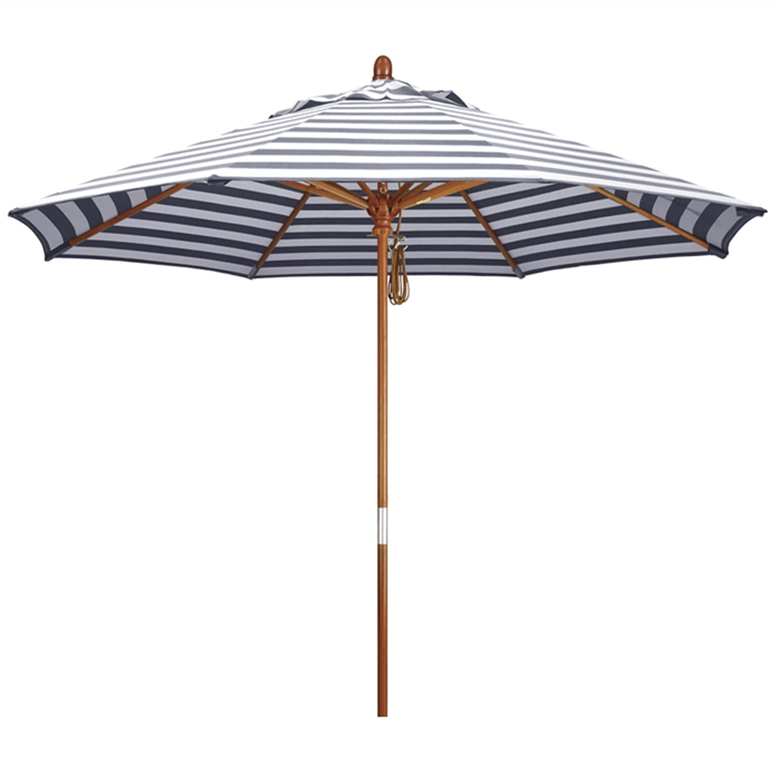 WAHHWF Striped Patio Umbrella with Wood Pole, 9/7 Feet Outdoor Market Table Umbrella, Pool Beach Garden Parasol, UV 50+ Protection (Color : Bluen and white Striped, Size : 7ft/210cm)