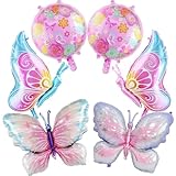 Butterfly Balloons Decorations - 6 Pieces Pink Purple Butterfly Foil Balloons for Girl Fairy Spring Floral Butterfly Themed Party Decor Wedding Birthday Baby Shower Party Supplies