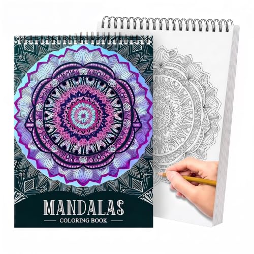 Image of Adult Coloring Books for Women Men, Mandala Coloring Book for Stress Relief & Relaxation, 60 Unique Designs Spiral Bound Art Journal, Large A4 Size Mindfulness & Anxiety Relief (Purple)