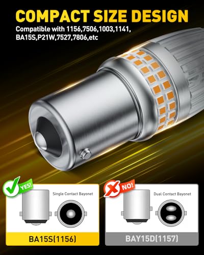 Image of AUXITO 1156 LED Bulbs Amber Yellow Turn Signal Lights, 700% Brighter 7506 BA15S P21W 1141 1003 Bulbs with Projector for Backup Parking Tail Brake Signal Marker Daytime Running Light, Pack of 2