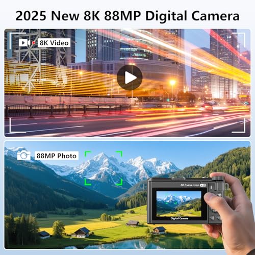 Image of 8K Digital Camera, 88MP Vlogging Camera for YouTube /Photography with 3 inch 180 Flip Screen, Fill Light, WiFi, Filters, Beauty Features Includes 32GB SD Card & 2 Batteries (Gunmetal)
