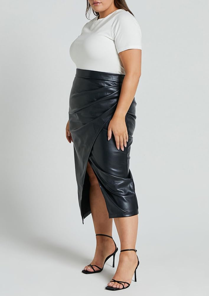 Gonna in Similpelle Per Donna Vita Alta Plissettata Spacchi Anteriori Sexy Aderente Casual Da Lavoro Midi A Tubino