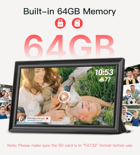 Image of 64GB 15.6 inch Frameo Digital Picture Frame WiFi, Large Electronic Photo Frames 1920 x 1080 IPS FHD Touch Screen, Send Photos from Your Phone from Anywhere, Best Gifts for Parents and Grandparents