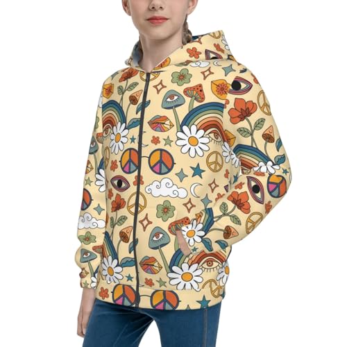 70s Hippie Style Kids Pullover Hoodies Boys Zip Up Sweatshirts Girls Athletic Clothes with Pocket