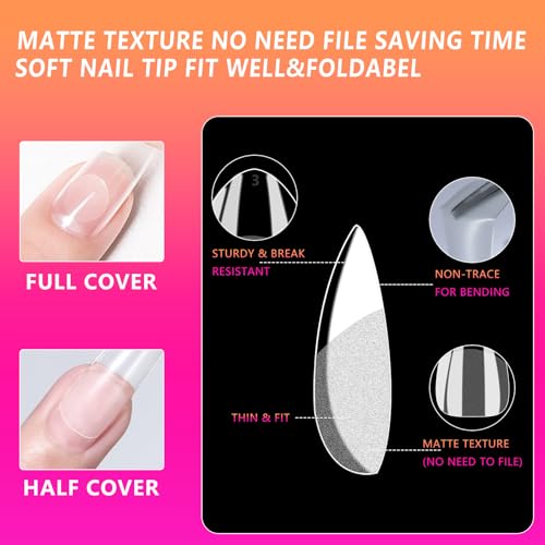 Almond Fake Nail Tips - 216Pcs Pre-Shaped Almond Gelly Tips for Full Cover Acrylic Nail Extensions, French Style, 12 Sizes - Perfect for DIY Salon or Professional Use
