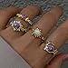 Atiptu Chunky Stackable Rings for Women Non Tarnish Boho Star Moon Knuckle Rings Purple Crystal Thumb Rings Set Fashion Jewelry Accessary (Gold)