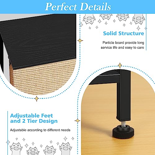 Cat Furniture Black End Table with Cats Scratcher Small Sofa Side Table with Sisal Scratching Board for Indoor Cats Kittens, Living Room Multi-Function Coffee Table Furniture Protector