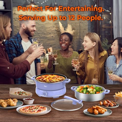 Image of Rosewill 12.7 QT Electric Hot Pot Slow Cooker with Multiple Functions, Split Design with 11.8 inch Wider Cooking Pot and SUS Steam Basket, 1600W High Power, Includes Utensils - Iris