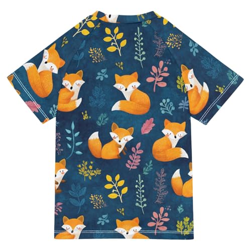ALAZA Kids Rash Guard Boys Toddler Swim Shirts Short Sleeve Orange Fox Cute UPF 50+ 3T2