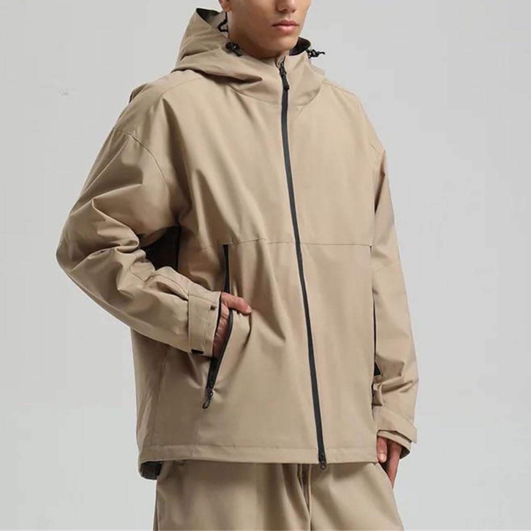 Men’S Workwear Ski Jacket Outdoor Style Windproof Snowboard Coat Loose Fit Hooded Long Sleeve Coat