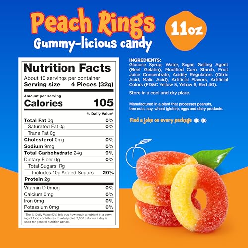 Peach Rings, Gummy Candy, Sweet & Sour Candy - 11 Oz Pack - image 2