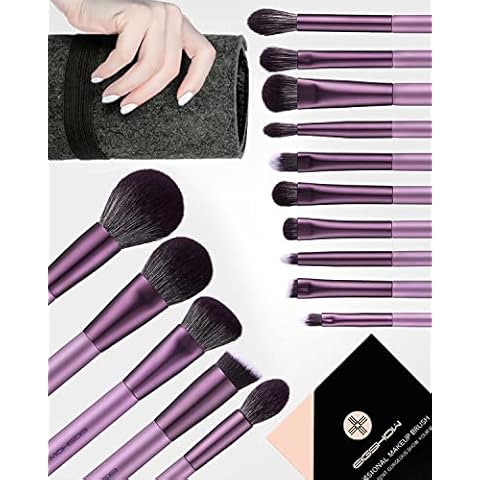 Makeup Brushes Sets, 15 Pcs Essential Vegan Makeup Brushes, Handicraft Quality Makeup Brush Set Includs 7 Pcs Vital Eyeshadow Brush Sets, Brush of Powder, Blush, Foundation, Crease, Highlight (Purple) Cover