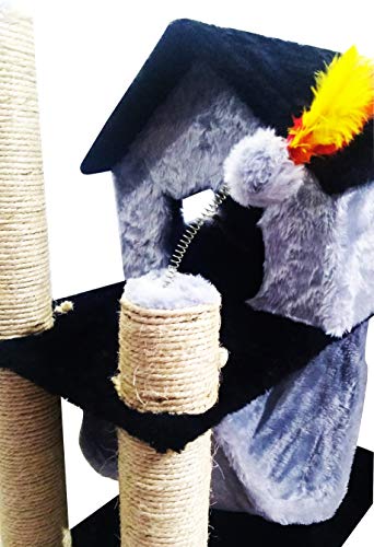 Arranhador Casinha para gatos com rede e brinquedo Cinza